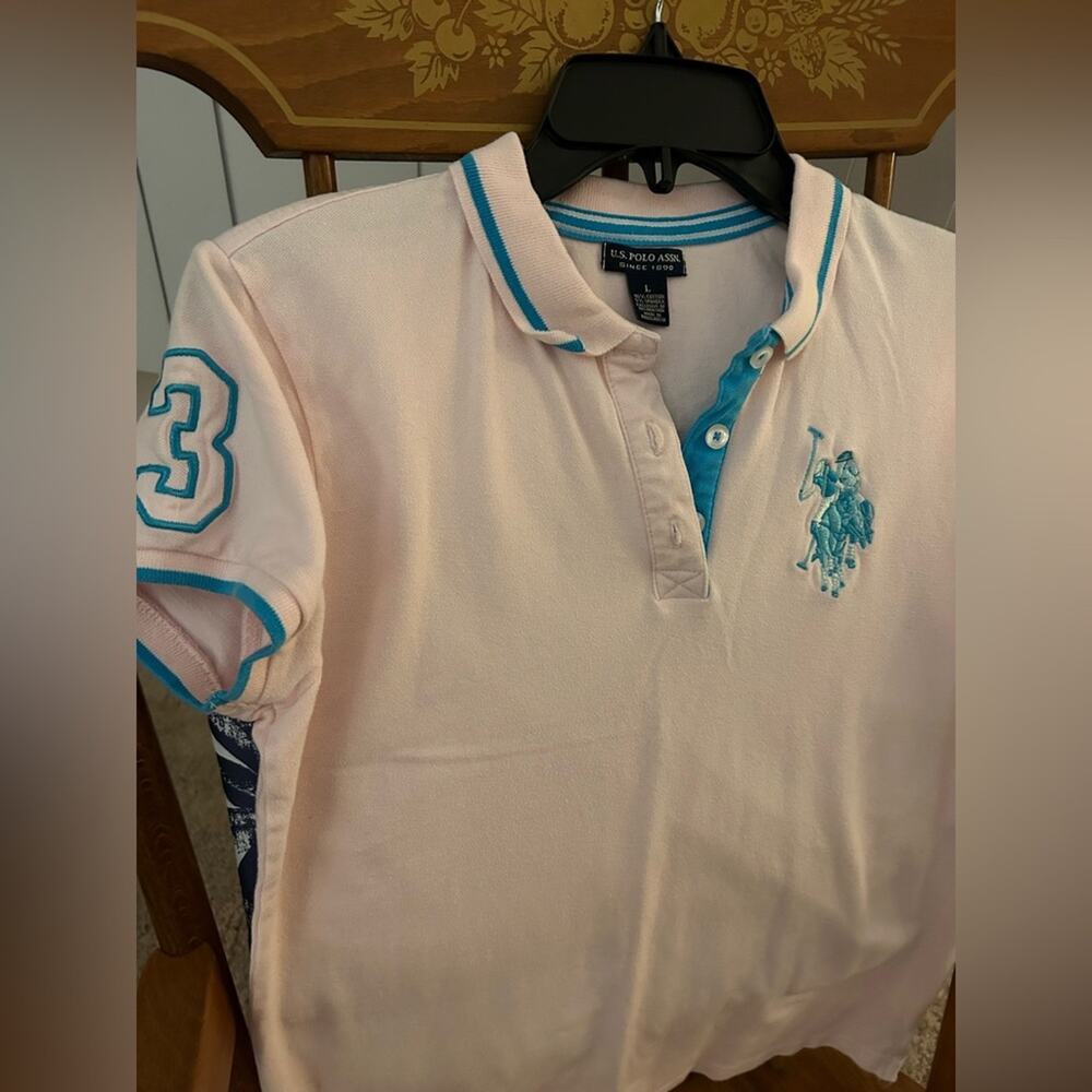 Ralph Lauren Women's Embroidered Polo Shirt Pink & Turquoise Large